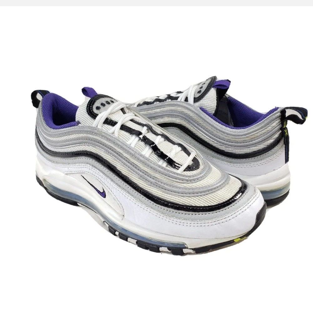 NIKE Air Max 97 Kaomoji Sz 9 White/Silver/Black Patent/Signal Blue/Court Purple